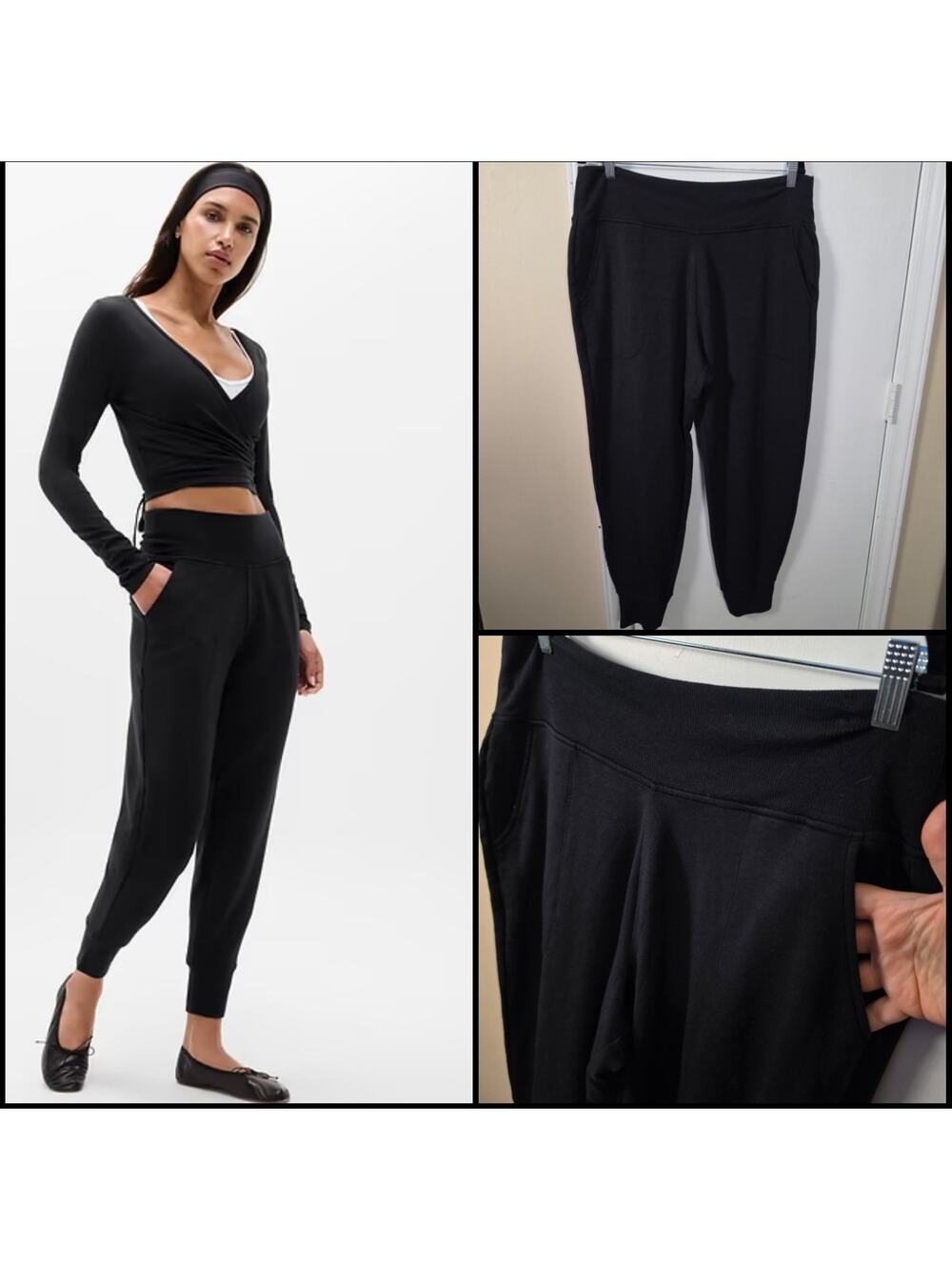 Athleta Jogger Coaster Luxe High Rise Black Jogger Sz XL Pockets Athleisure Yoga